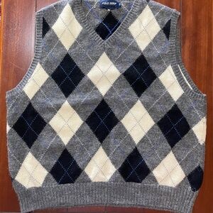 POLO GOLF Ralph Lauren ALPACA Gray Black Blue ARGYLE Knit Vest XL